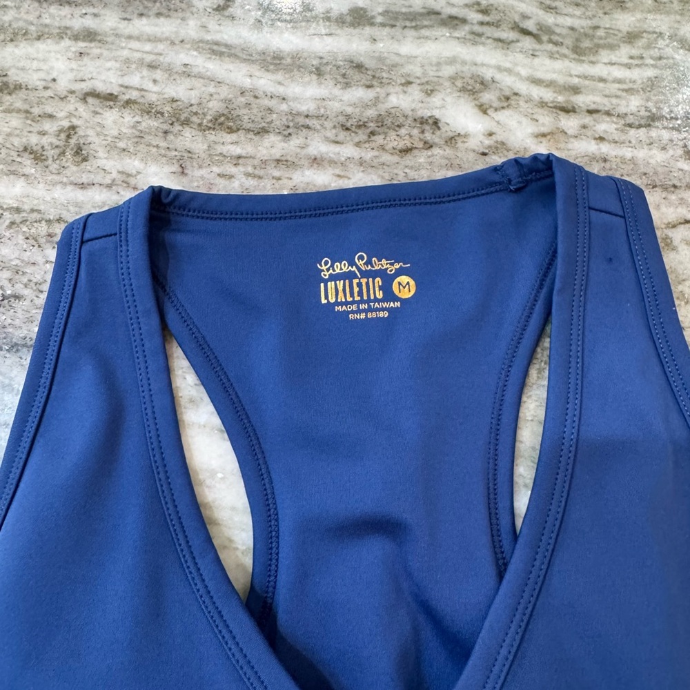 Lilly Pulitzer Luxletic Vanti Bra Tank Top Blue with Pink and Orange Stripes - Picture 5 of 8